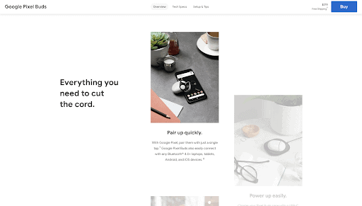 screenshot from a google pixel buds website