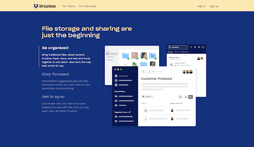 screenshot from a dropbox website