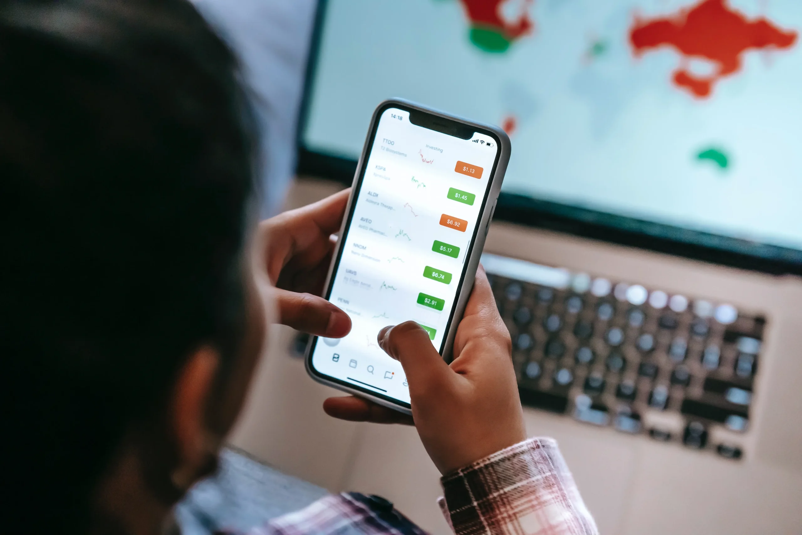 person with fintech app